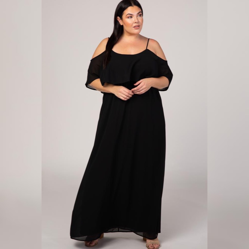 Chiffon Cold-Shoulder Layered Maxi Dress